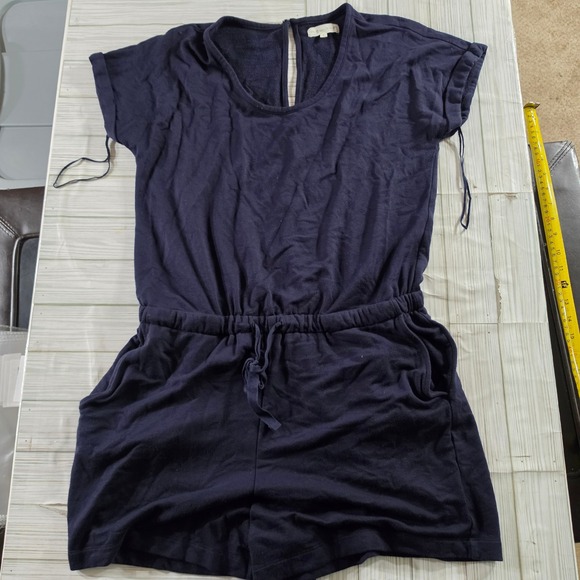Lou & Grey Pants - Lou & Grey for LOFT Womens Navy Blue Fleece Short Sleeve Romper Size L Pockets